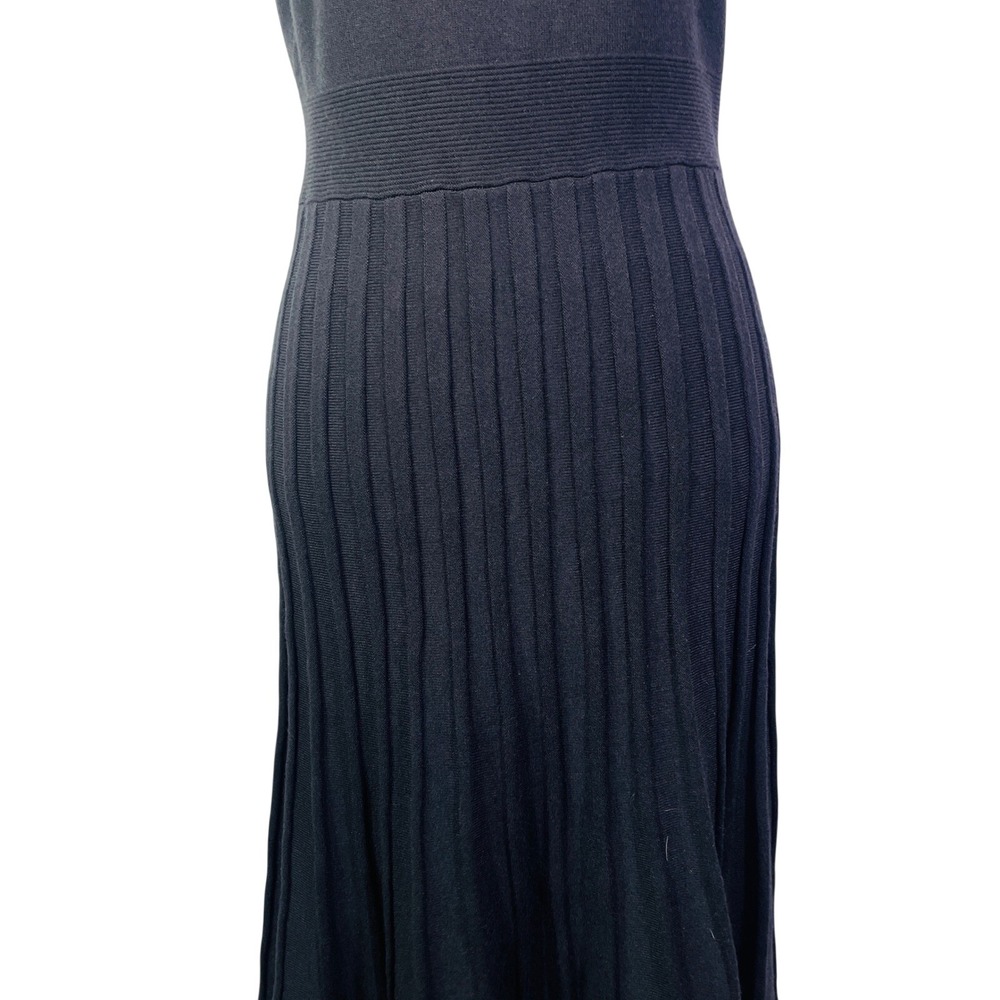 Black Sleeveless Maxi Dress Women's M Knit Pleated Crew Neck Solid Minimalist - Picture 13 of 15